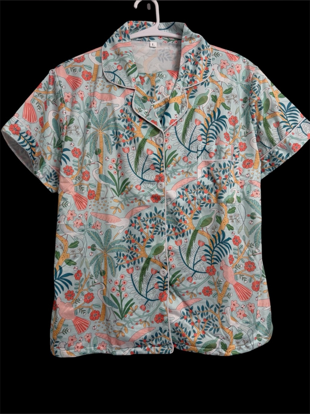 Women's Short-Sleeve Tropical Print Button-Up PJ Set
